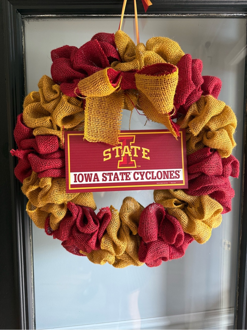 Iowa State Cyclones Red & Gold Burlap Wreath